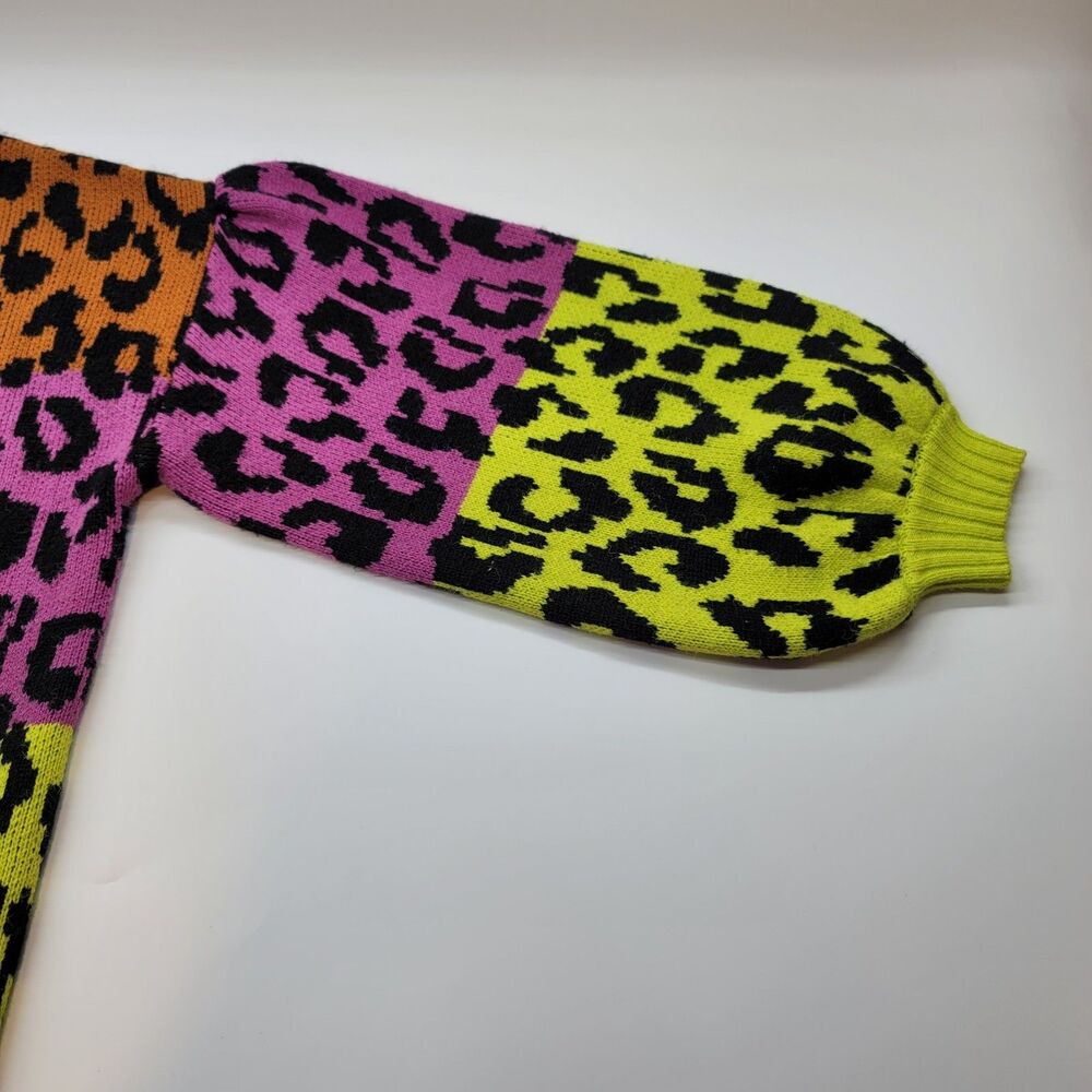 FARM Rio Mixed Leopards Cardigan XS Orange Purple Green Ombre Knit Open Front - Picture 5 of 15